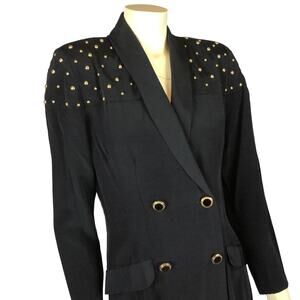 Vintage 1980s E.D. Michaels Studded Black Gold Blazer Coat Dress small